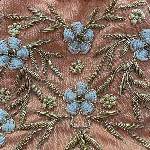 Women’s Luxuries Pearl &glass beads embellished potli bags in peach color - Picture 5 of 7